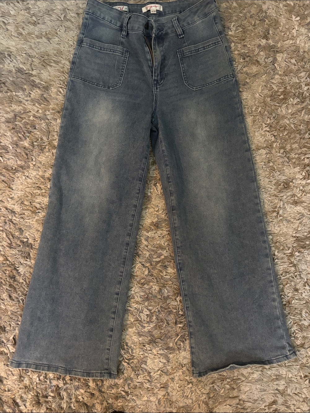 Vigoss Gray-Blue Wide Leg Jeans with Front Patch Pockets